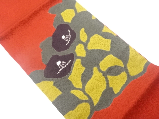 絞り花に抽象模様開き名古屋帯（額縁仕立て）